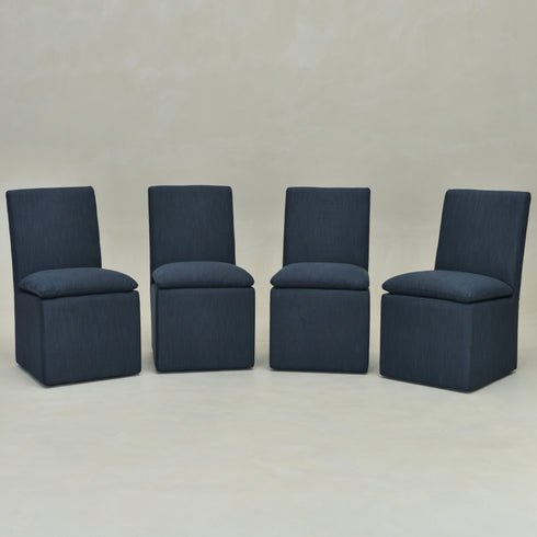 Diane Performance Dining Side Chair with Casters - Navy Upholstered Dining Chair | Modern Dining Chairs | Kinwell Furniture | Performance Fabric Dining Chairs